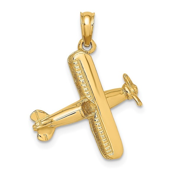 10k Yellow Gold Travel 3-D Bi-Plane Necklace/Bracelet Charm Pendant